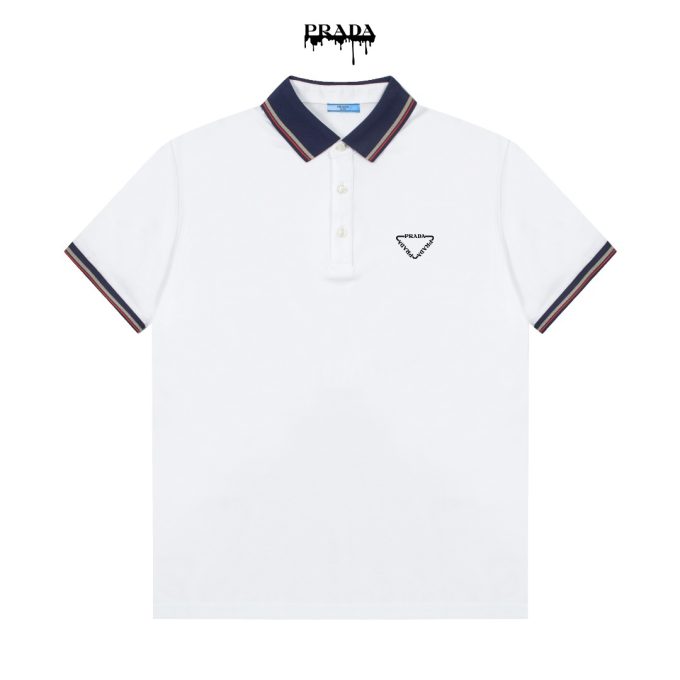 Prada's exquisite striped logo lapel POLO shirt
