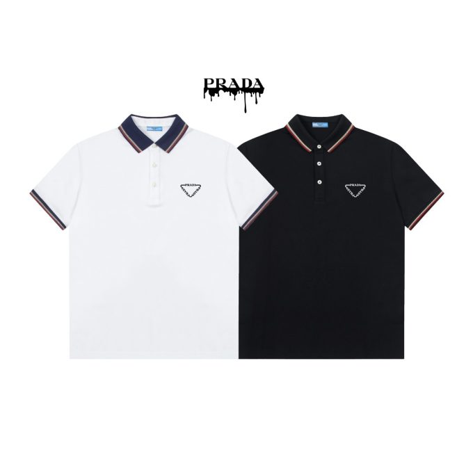 Prada's exquisite striped logo lapel POLO shirt