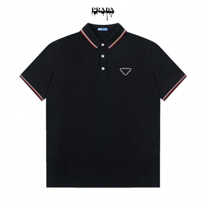 Prada's exquisite striped logo lapel POLO shirt