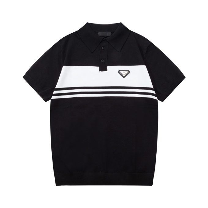 Prada multicolored metal triangular label knitted POLO shirt
