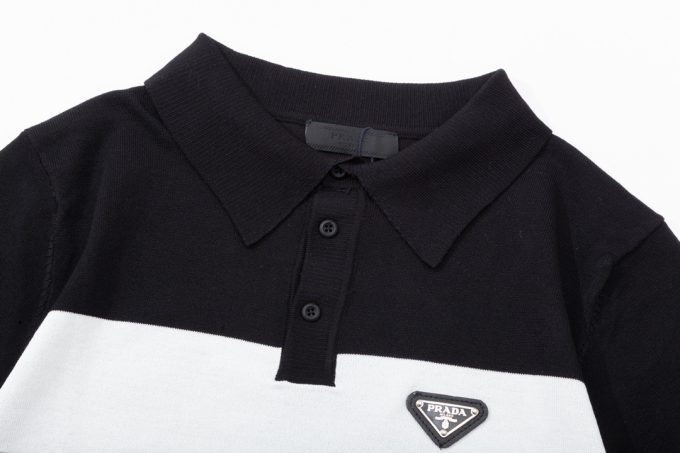 Prada multicolored metal triangular label knitted POLO shirt