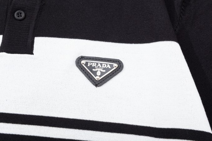 Prada multicolored metal triangular label knitted POLO shirt