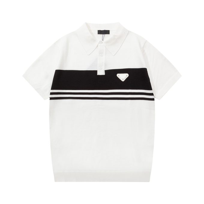 Prada multicolored metal triangular label knitted POLO shirt