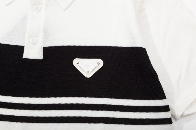 Prada multicolored metal triangular label knitted POLO shirt