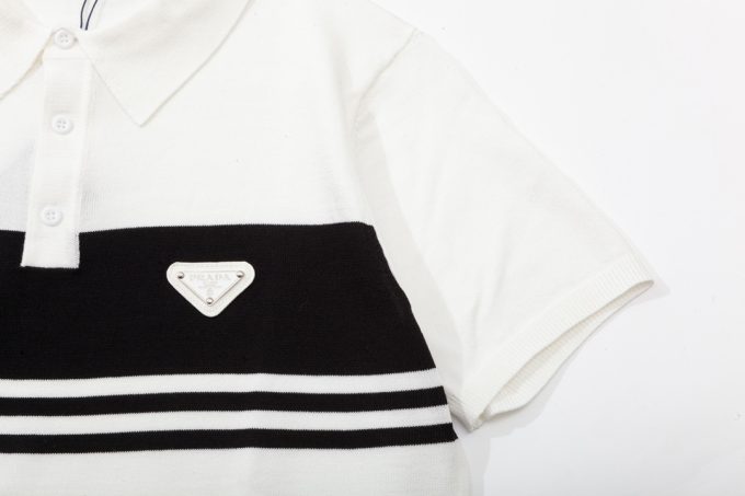 Prada multicolored metal triangular label knitted POLO shirt