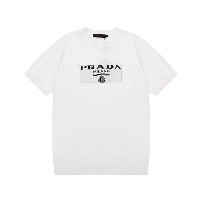 Prada letter yarn-dyed triangular label knitted round neck