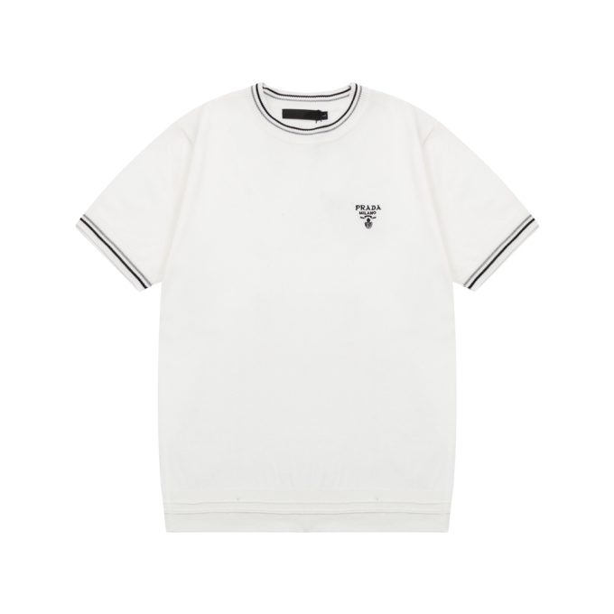 Prada small letter yarn-dyed triangular label knitted round neck