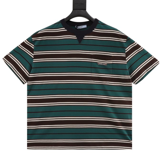 Prada letter applied-embroidered striped short-sleeved T-shirt