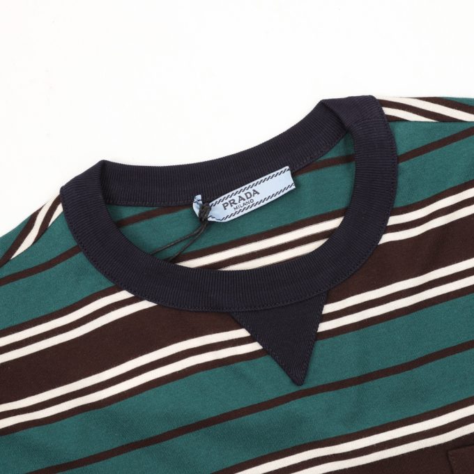 Prada letter applied-embroidered striped short-sleeved T-shirt