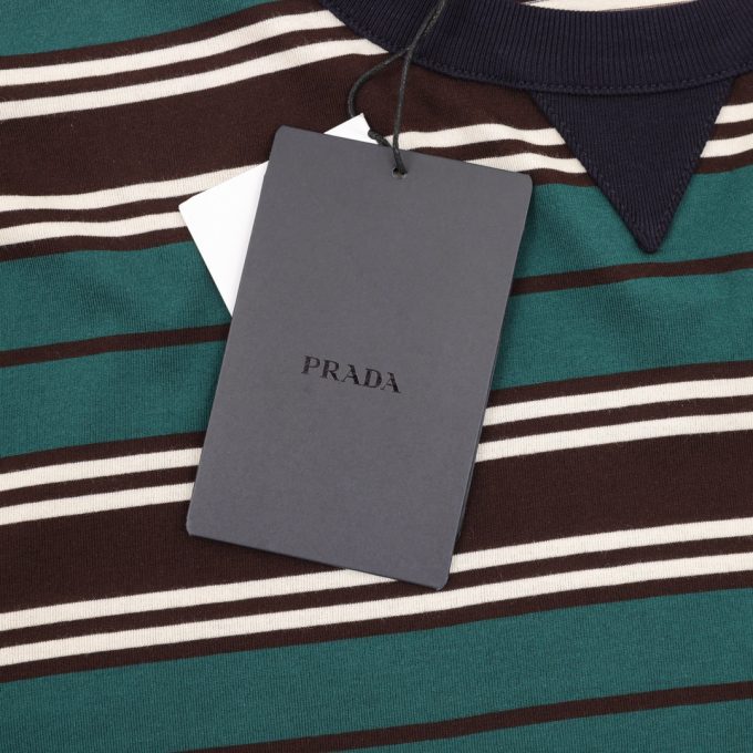 Prada letter applied-embroidered striped short-sleeved T-shirt