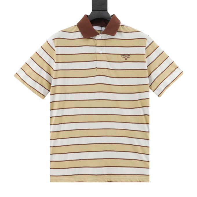 Prada striped embroidered letter polo shirt