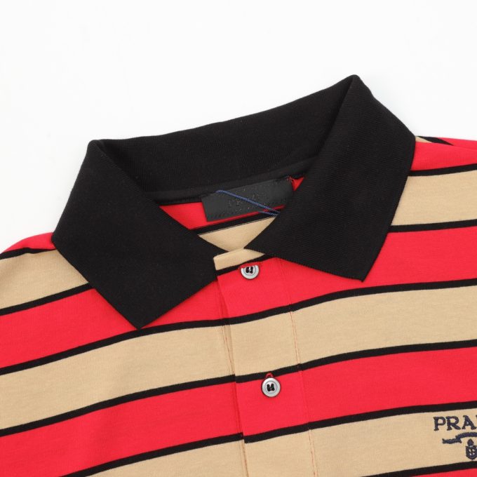Prada's latest striped embroidered letter polo shirt