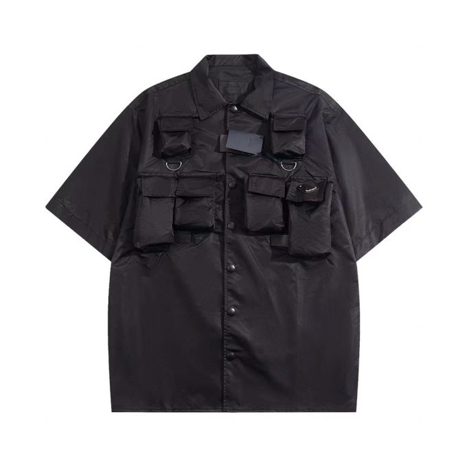 Prada Battlefield functional style workwear shirt with short sleeves