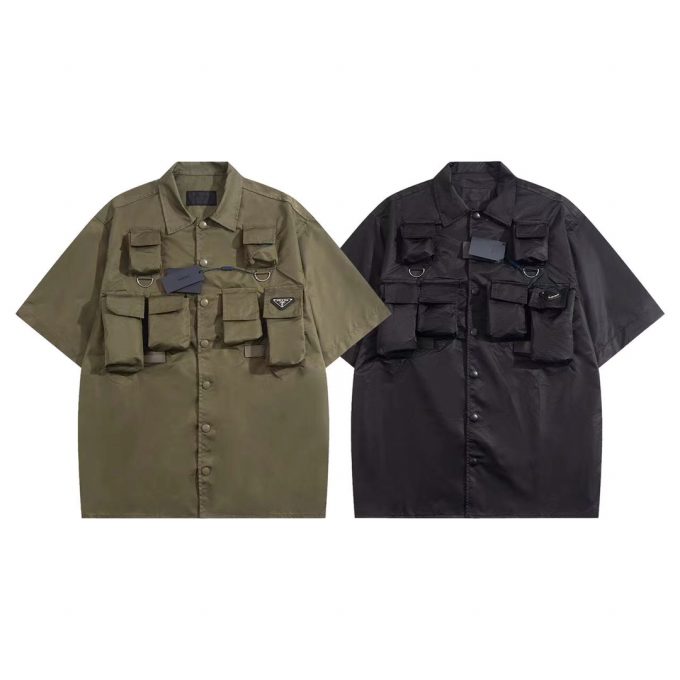 Prada Battlefield functional style workwear shirt with short sleeves