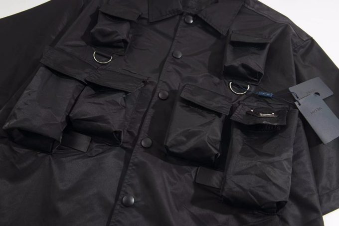 Prada Battlefield functional style workwear shirt with short sleeves