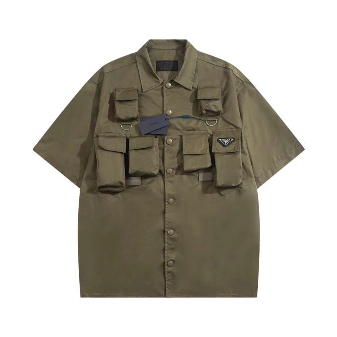 Prada Battlefield functional style workwear shirt with short sleeves