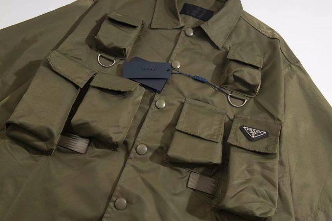 Prada Battlefield functional style workwear shirt with short sleeves