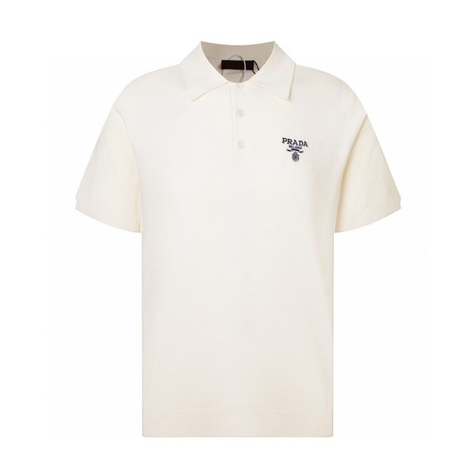 Prada letter logo embroidered wool Polo knitted short sleeve