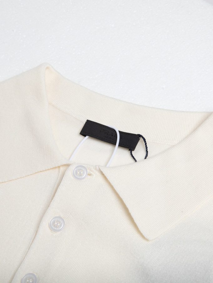 Prada letter logo embroidered wool Polo knitted short sleeve