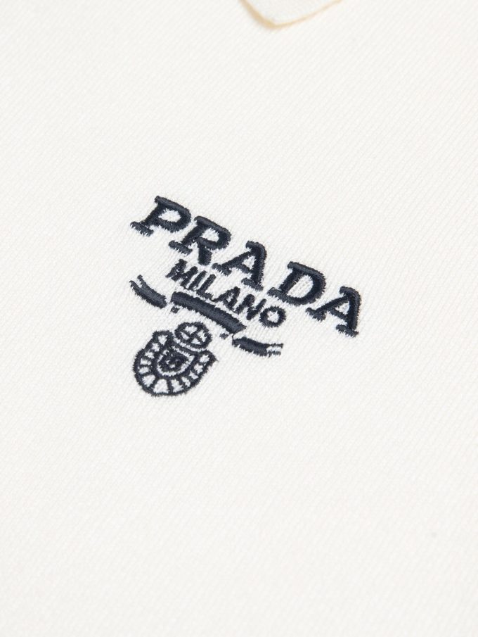 Prada letter logo embroidered wool Polo knitted short sleeve