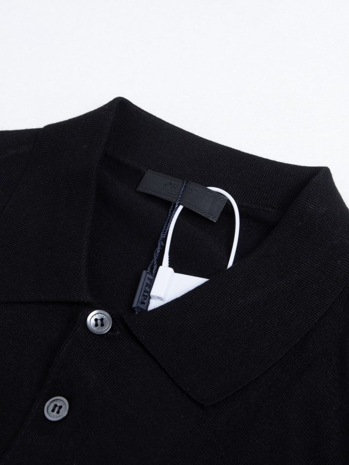 Prada letter logo embroidered wool Polo knitted short sleeve
