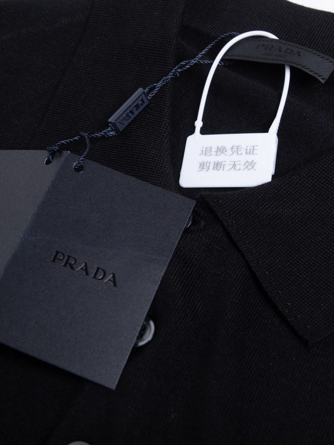 Prada letter logo embroidered wool Polo knitted short sleeve