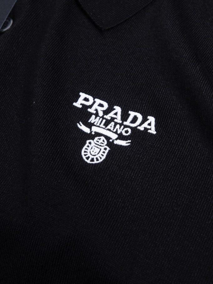 Prada letter logo embroidered wool Polo knitted short sleeve