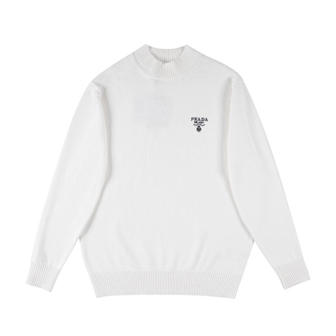 Prada's exclusive triangular logo design for a wool sweater