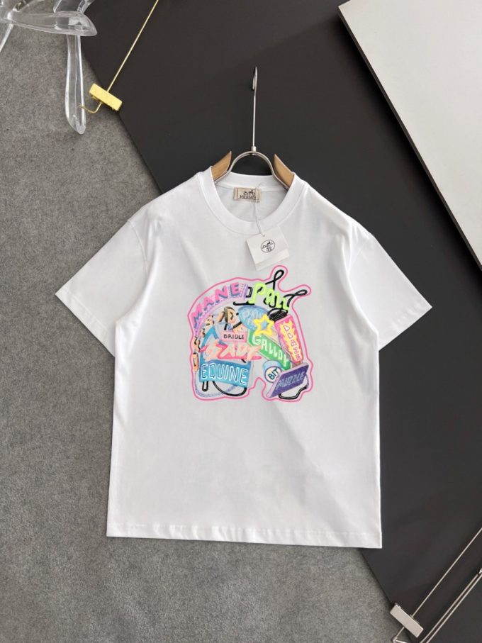 Hermes 260g pure cotton double-yarn loose and stylish T-shirt