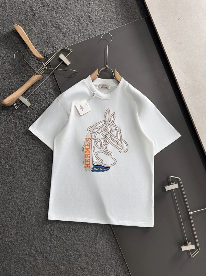 Hermes 260-gram pure cotton double yarn loose and stylish T-shirt
