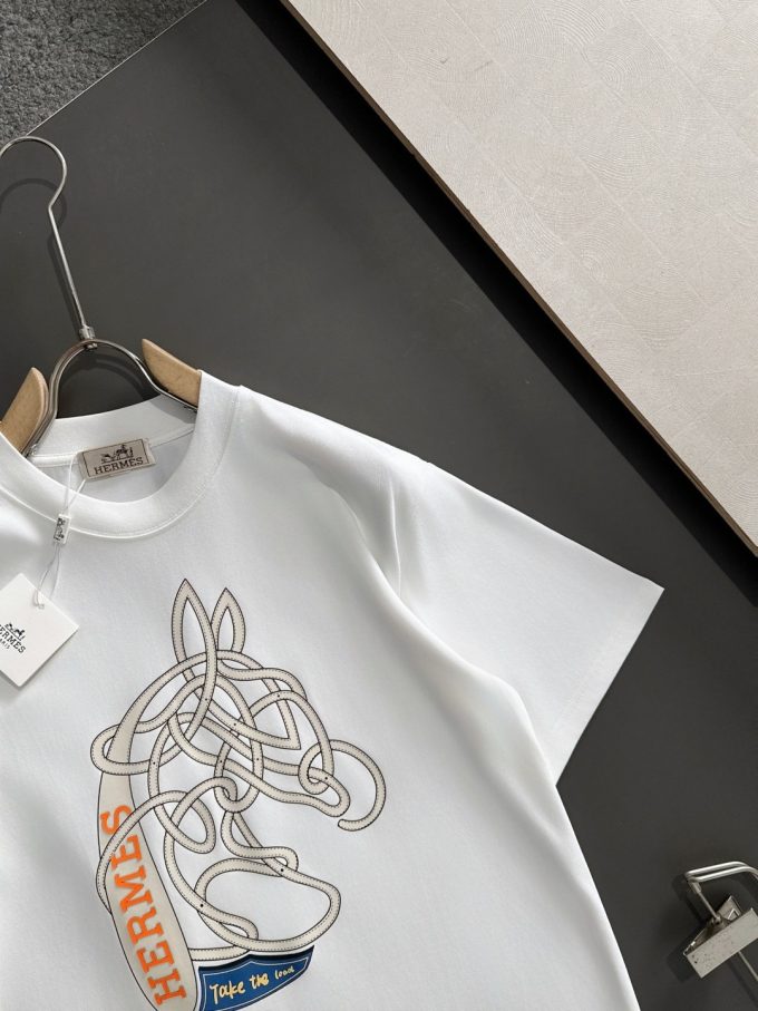 Hermes 260-gram pure cotton double yarn loose and stylish T-shirt