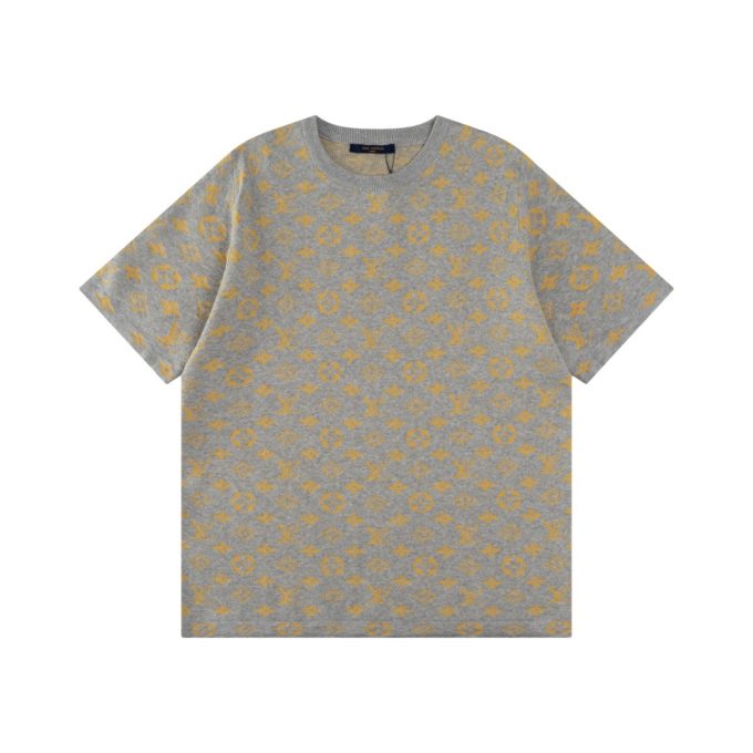LV 25Ss new golden monogram jacquard woolen short-sleeved T-shirt