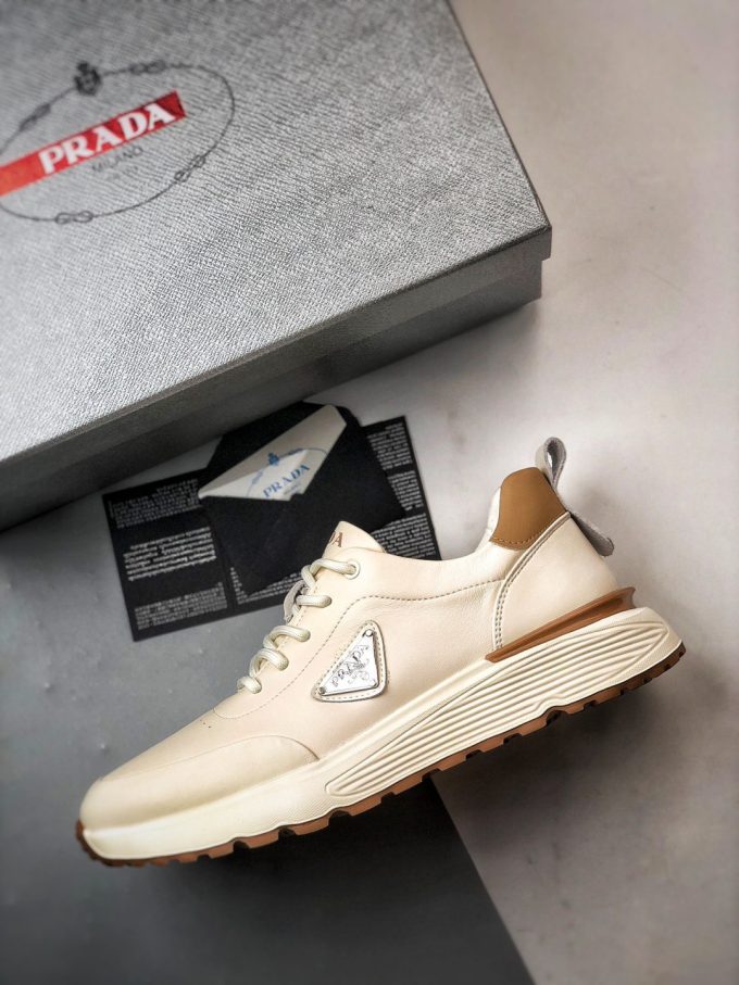 Prada thick-soled logo lace-up sporty casual men's shoes